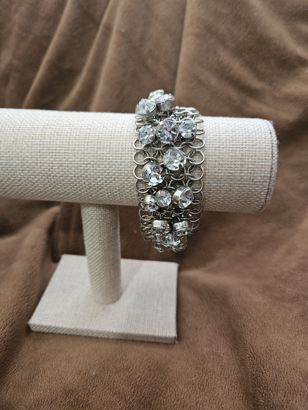Silver Chunky Chainmail  Bracelet - Clear Rhinestone Sparkle
